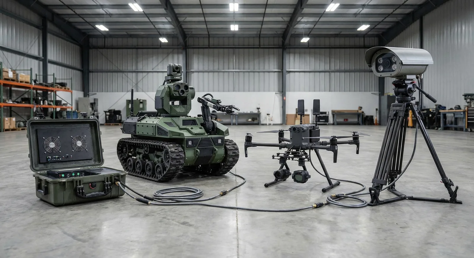 RAPTOR deployment platforms — ground robot, drone, and fixed surveillance