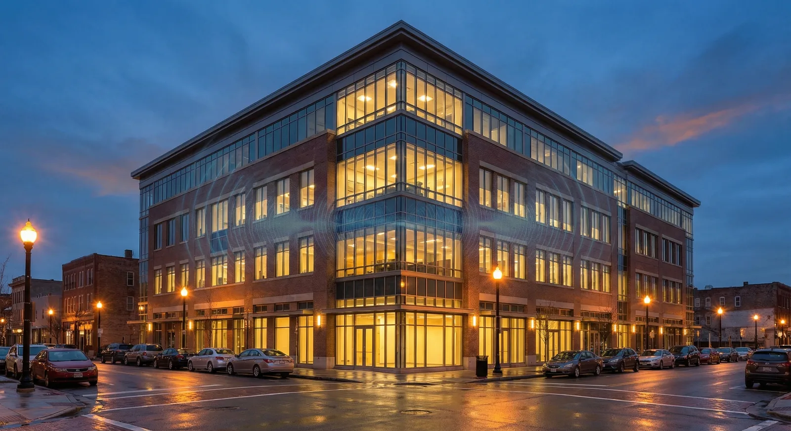 Building exterior with passive WiFi signal visualization